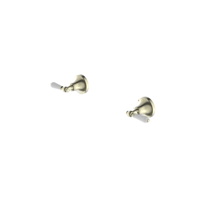 Nero York Wall Top Assemblies With White Porcelain Lever II - Aged Brass