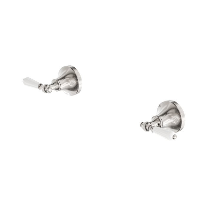 Nero York Wall Top Assemblies With White Porcelain Lever II - Brushed Nickel