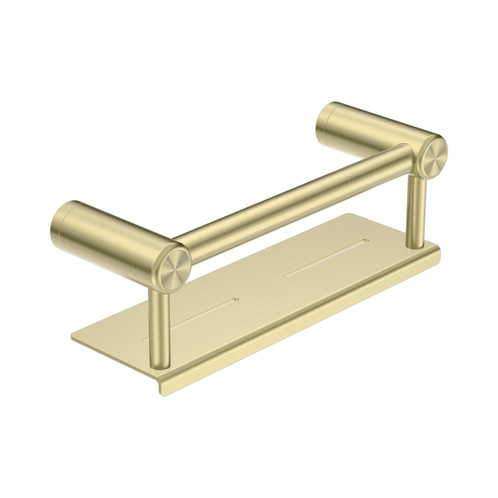 Nero Mecca Care 25mm Grab Rail With Shelf 300mm - Brushed Gold