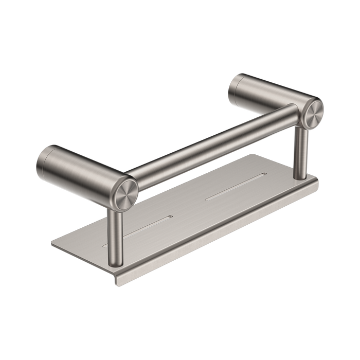 Nero Mecca Care 25mm Grab Rail With Shelf 300mm - Brushed Nickel