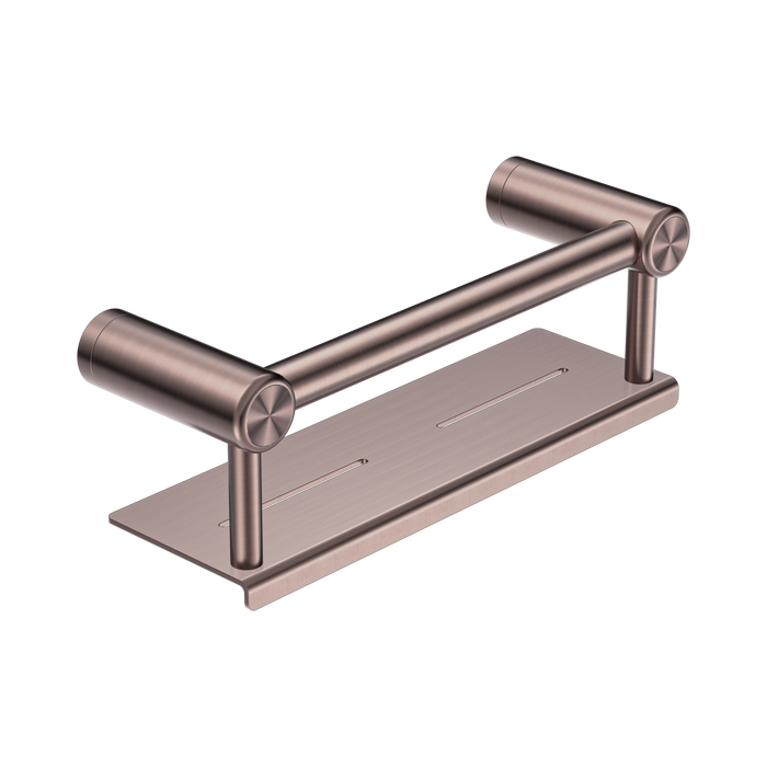 Nero Mecca Care 25mm Grab Rail With Shelf 300mm - Brushed Bronze