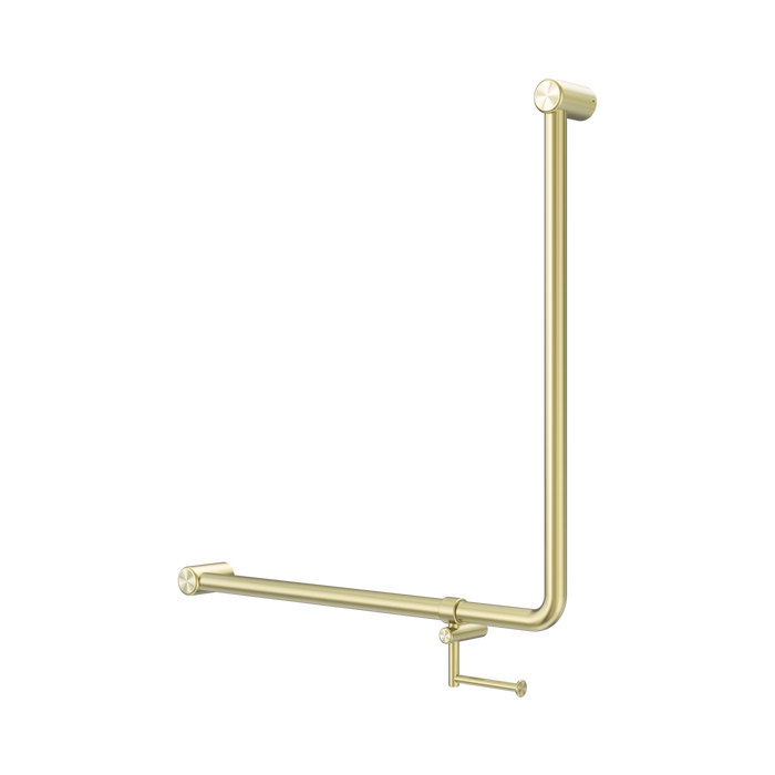 Nero Mecca Care 32mm 90 Degree NZ4121 Accessible Toilet Grab Rail 750X750mm With Toilet Roll Holder - Brushed Gold