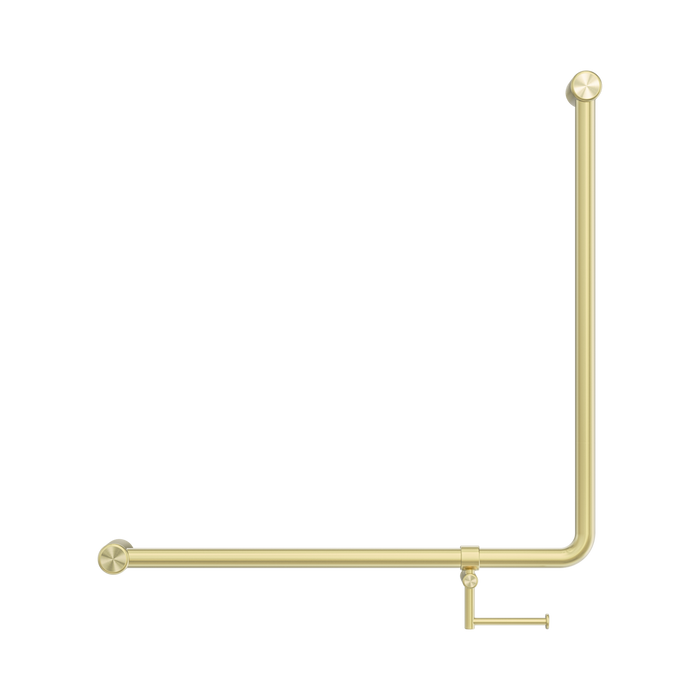 Nero NRCR3290bhBG Mecca Care 32mm 90 Degree Bent Tube Grab Rail 750X750mm With Toilet Roll Holder Brushed Gold image 2 | SKU: NRCR3290BHBG