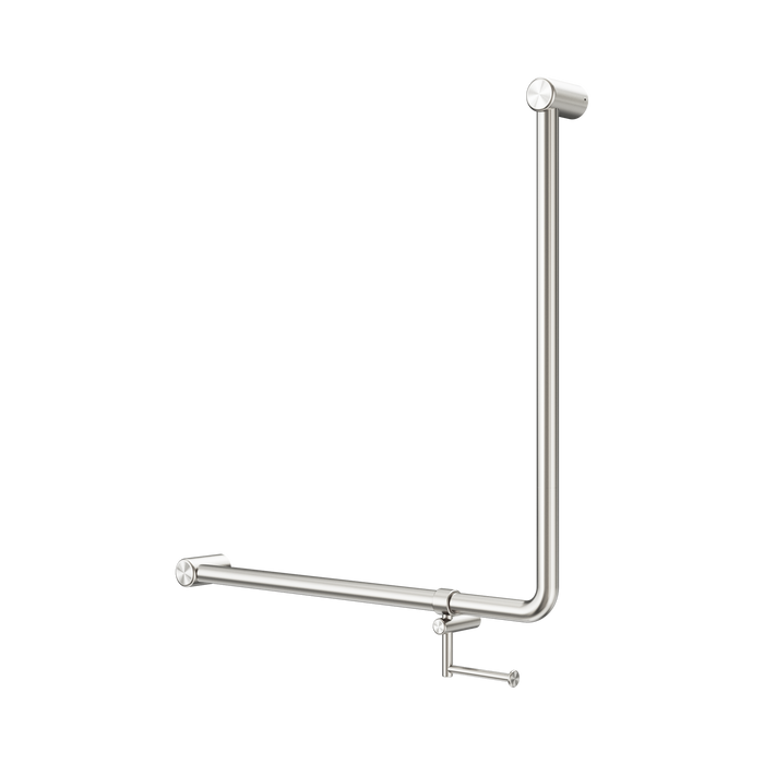 Nero Mecca Care 32mm 90 Degree NZ4121 Accessible Toilet Grab Rail 750X750mm With Toilet Roll Holder - Brushed Nickel