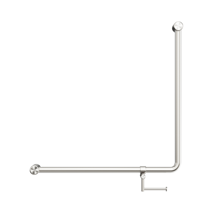 Nero NRCR3290bhBN Mecca Care 32mm 90 Degree Bent Tube Grab Rail 750X750mm With Toilet Roll Holder Brushed Nickel image 2 | SKU: NRCR3290BHBN