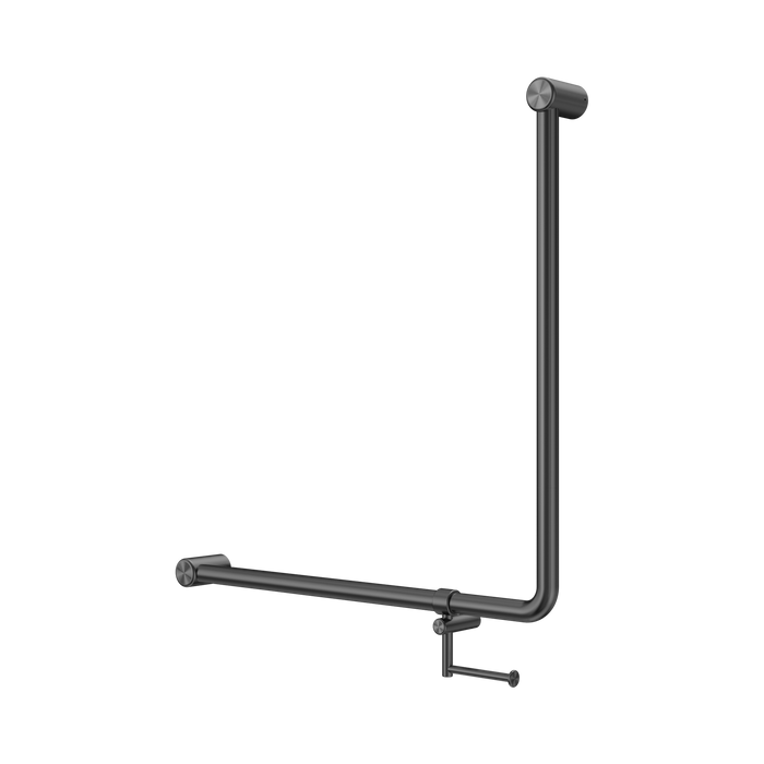 Nero Mecca Care 32mm 90 Degree NZ4121 Accessible Toilet Grab Rail 750X750mm With Toilet Roll Holder - Gun Metal