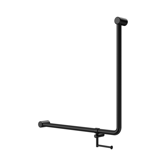 Nero Mecca Care 32mm 90 Degree NZ4121 Accessible Toilet Grab Rail 750X750mm With Toilet Roll Holder - Matte Black
