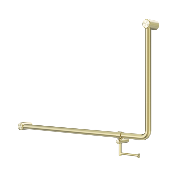 Nero NRCR3290ehBG Mecca Care 32mm DDA 90 Degree Bent Tube Grab Rail 600X1000mm With Toilet Roll Holder Brushed Gold image 1 06f9af5c cc61 48e1 be1f c14995f70b2b | SKU: NRCR3290EHBG