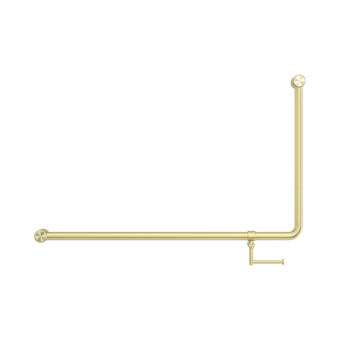 Nero NRCR3290ehBG Mecca Care 32mm DDA 90 Degree Bent Tube Grab Rail 600X1000mm With Toilet Roll Holder Brushed Gold image 2 | SKU: NRCR3290EHBG