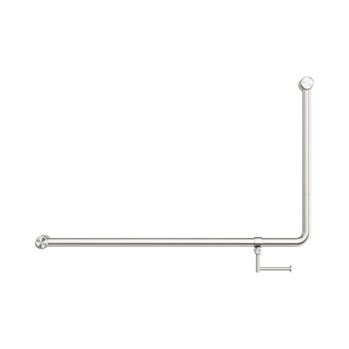 Nero NRCR3290ehBN Mecca Care 32mm DDA 90 Degree Bent Tube Grab Rail 600X1000mm With Toilet Roll Holder Brushed Nickel image 2 | SKU: NRCR3290EHBN