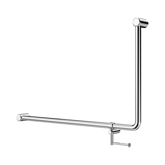 Nero NRCR3290ehCH Mecca Care 32mm Ambulant 90 Degree Bent Tube Grab Rail 600X1000mm With Toilet Roll Holder Chrome image 1 | SKU: NRCR3290EHCH