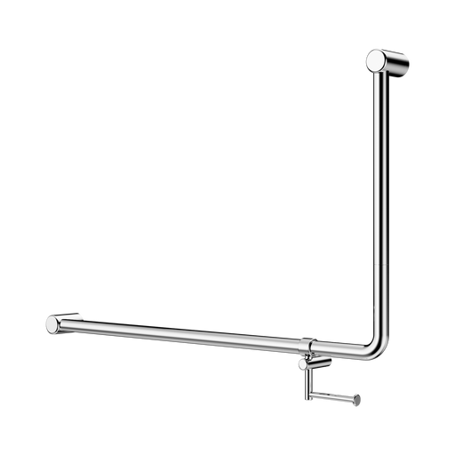 Nero Mecca Care 32mm DDA Accessible Toilet 90 Degree Bent Tube Grab Rail 600X1000mm With Toilet Roll Holder - Chrome