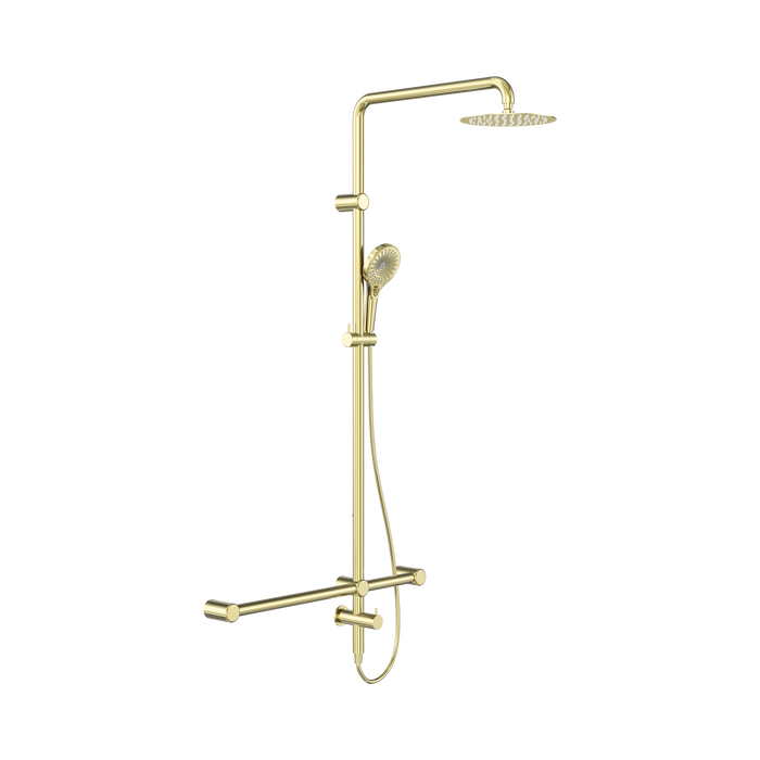 Nero Mecca Care 32mm T Bar Grab Rail 1100x750mm Twin Shower Set - Brushed Gold