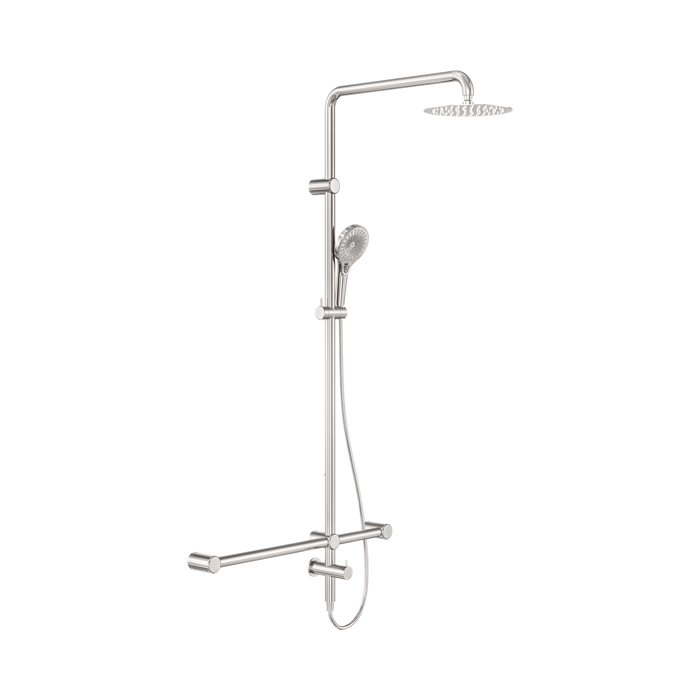 Nero Mecca Care 32mm T Bar Grab Rail 1100x750mm Twin Shower Set - Brushed Nickel