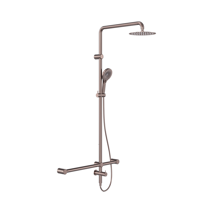Nero Mecca Care 32mm T Bar Grab Rail 1100x750mm Twin Shower Set - Brushed Bronze