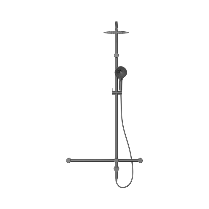 Nero NRCS008GM Mecca Care 32mm T Bar Grab Rail 1100x750mm Twin Shower Set Gun Metal image 2 | SKU: NRCS008GM