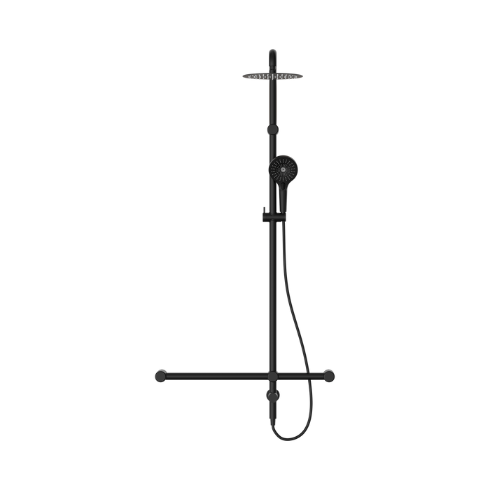 Nero NRCS008MB Mecca Care 32mm T Bar Grab Rail 1100x750mm Twin Shower Set Matte Black image 2 | SKU: NRCS008MB