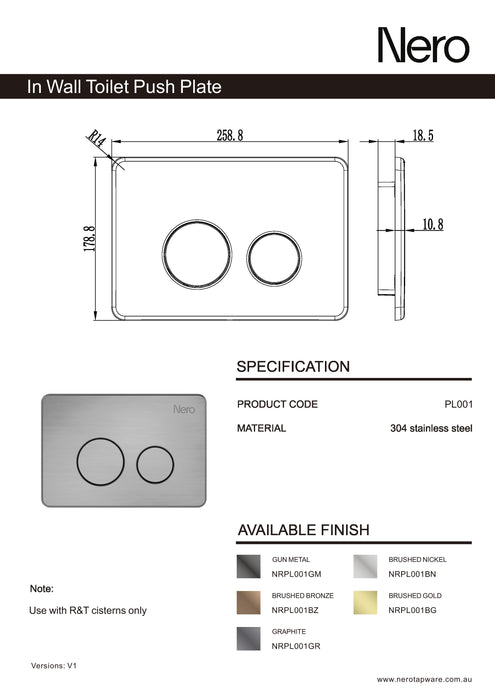 Nero In Wall Toilet Push Plate