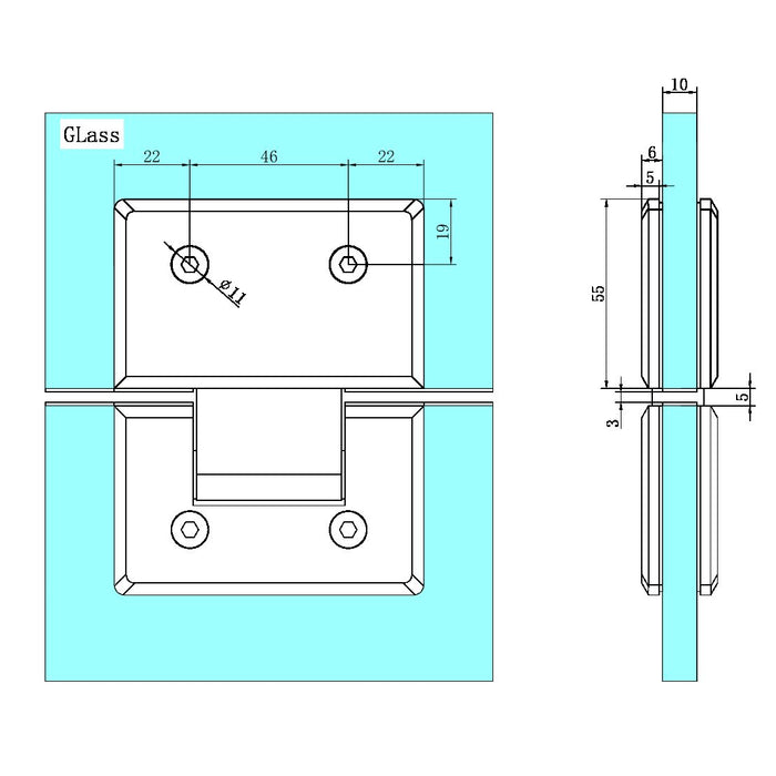 Nero 180 Degree Glass To Glass Shower Hinge 10mm Glass