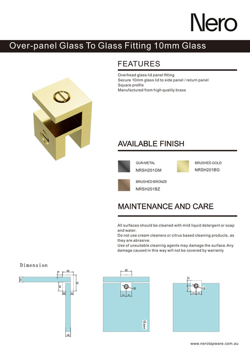 Nero Over-Panel Glass To Glass Fitting 10mm Glass