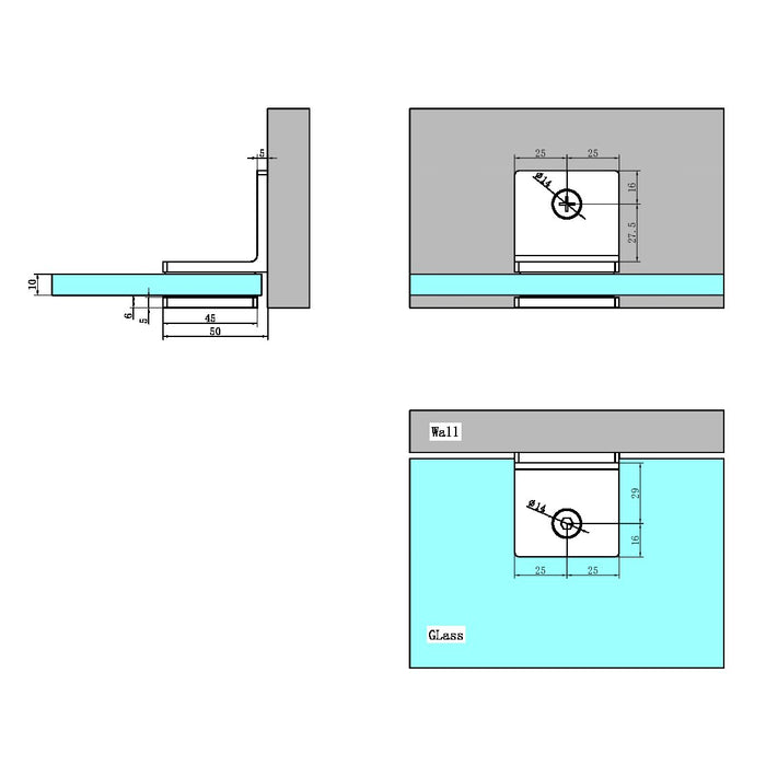 Nero 90 Degree Glass To Wall Bracket 10mm Glass