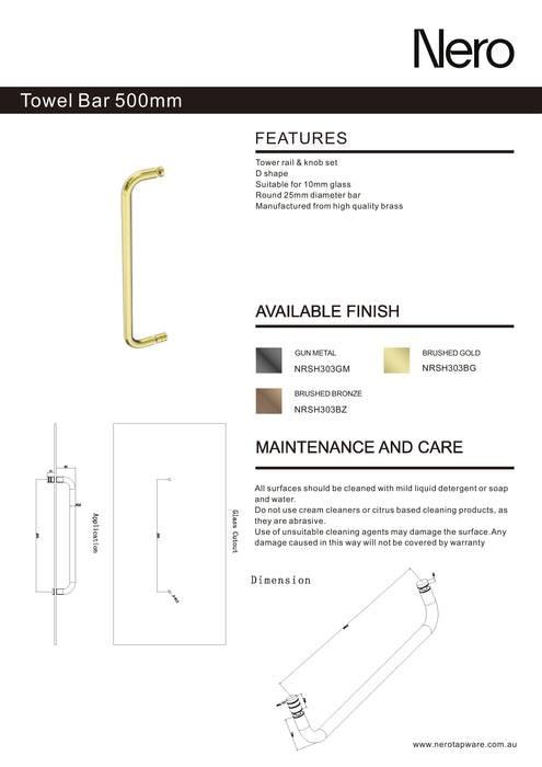 Nero Towel Bar 500mm