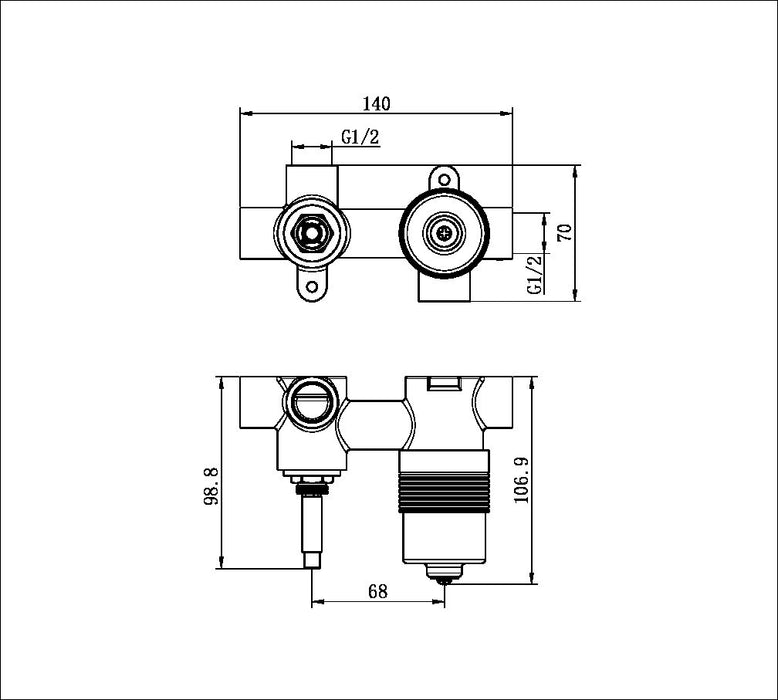 Nero Premium 35mm Universal Shower Mixer With Divertor Horizontal Body Only