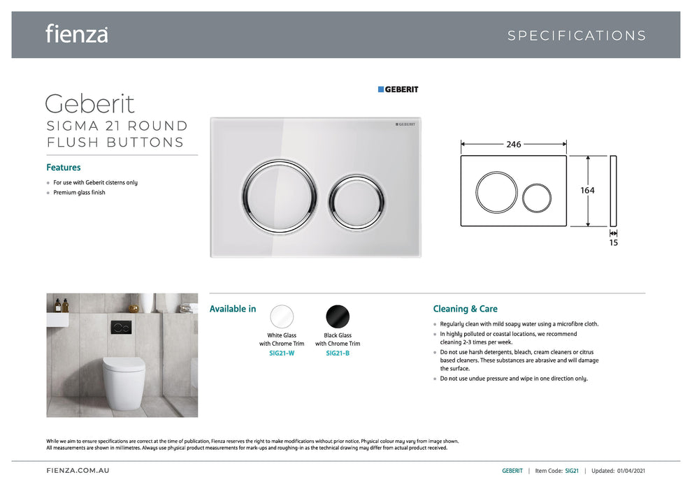 Geberit Sigma 21 Black & Chrome Round Button Flush Plate