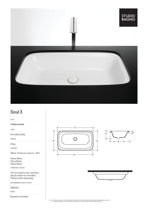 Studio Bagno Soul 3 Undercounter 700mm