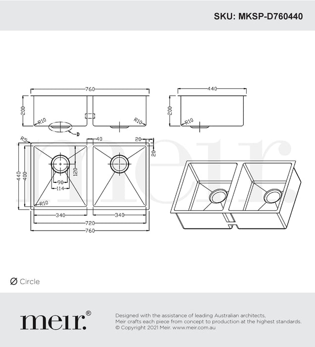 Meir Kitchen Sink - Double Bowl 760 X 440