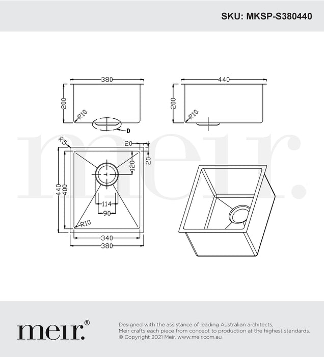 Meir Lavello Kitchen Sink - Single Bowl 380 X 440