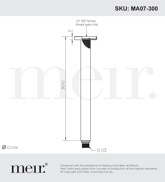 Meir Round Ceiling Shower Arm 300MM