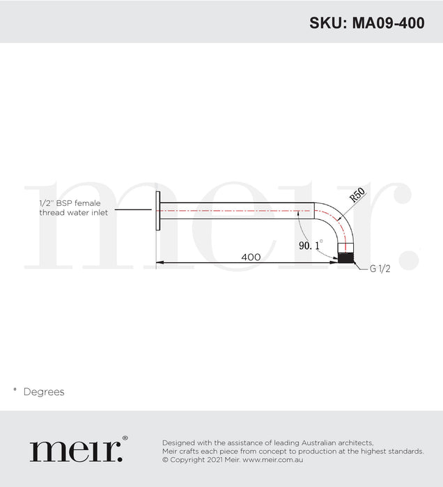 Meir Round Wall Shower Curved Arm 400MM