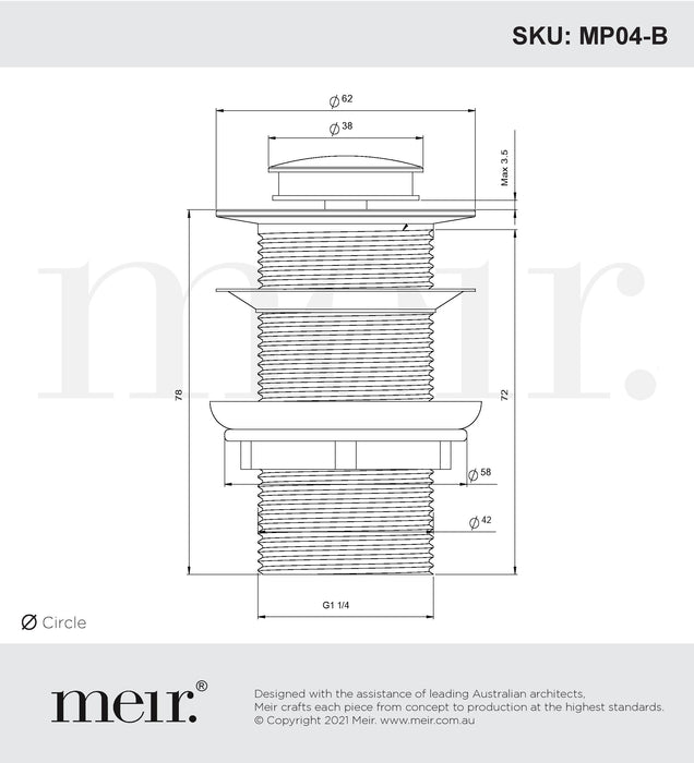 Meir Basin Pop Up Waste 32MM - No Overflow / Unslotted