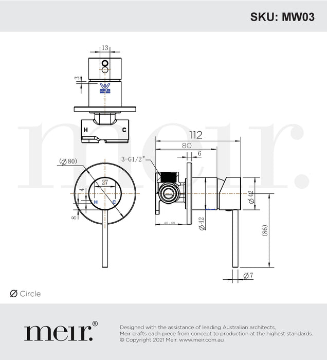 Meir Round Wall Mixer (inc. in-wall body)