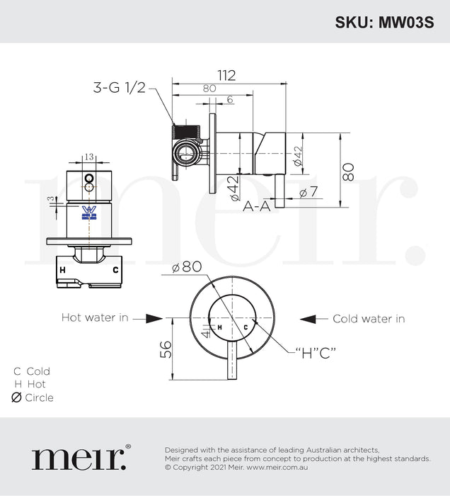 Meir Round Wall Mixer Short Pin-Lever (inc. in-wall body)