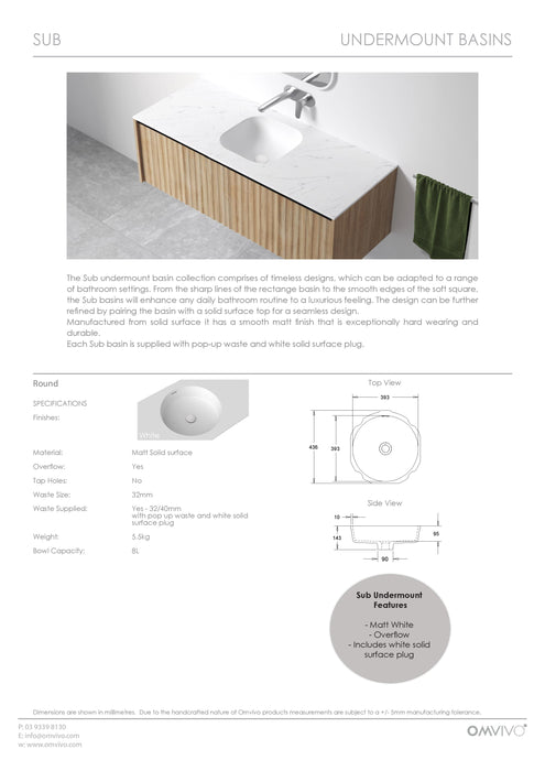 Omvivo Smooth Square Sub Undermount Basin