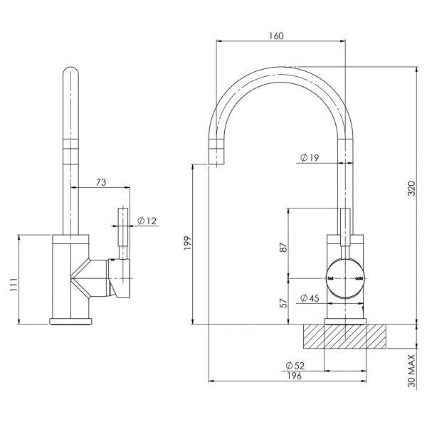 Vivid Sink Mixer 160mm Gooseneck