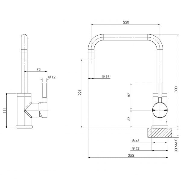 Vivid Sink Mixer 220mm Squareline