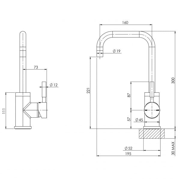 Vivid Sink Mixer 160mm Squareline