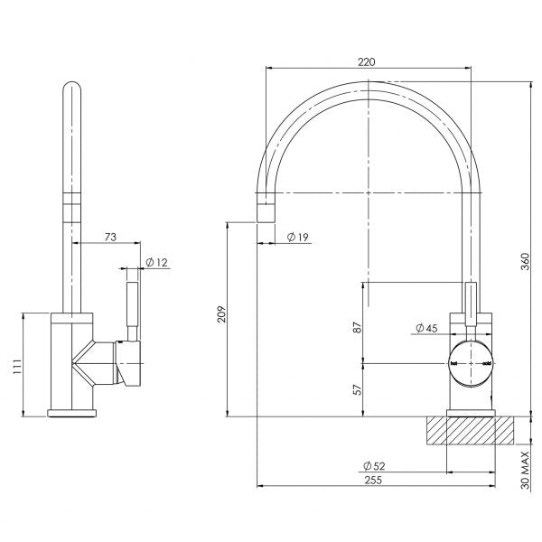 Vivid Sink Mixer 220mm Gooseneck