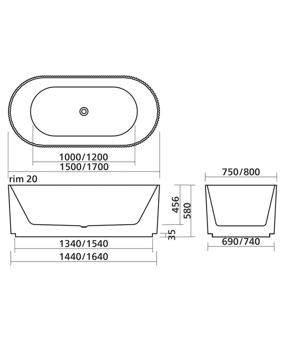 Seima Cleo 105 Fluted Freestanding Bath | Integrated Slot Overflow