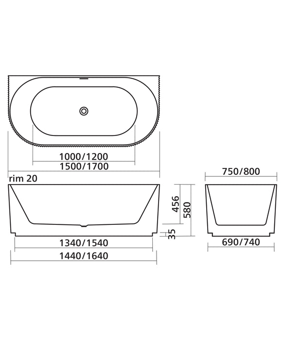 Seima Cleo 115 Fluted Back-to-wall Freestanding Bath | Integrated Slot Overflow