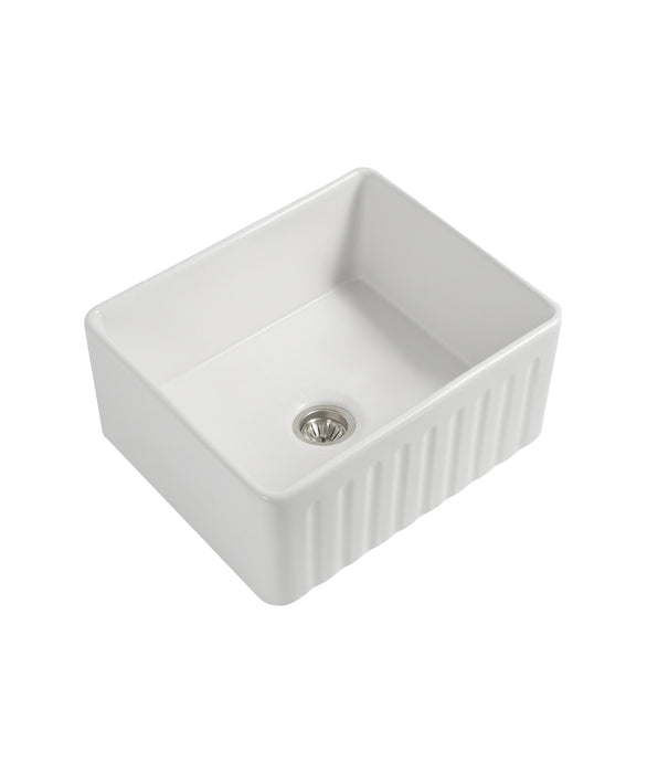 Seima Cleo 610 Duo fluted/flat apron fireclay sink - White Gloss