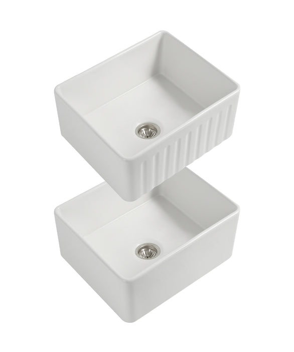 Seima Cleo 610 Duo fluted/flat apron fireclay sink - White Gloss