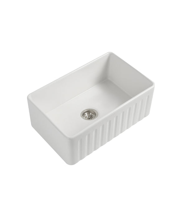 Seima Cleo 760 Duo fluted/flat apron front ceramic sink – White Silk Matte