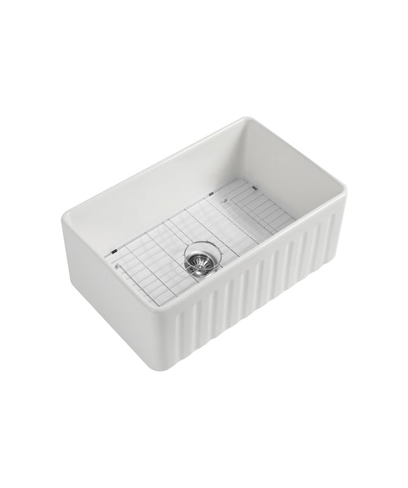 Seima Cleo 760 Duo fluted/flat apron front ceramic sink - White Gloss