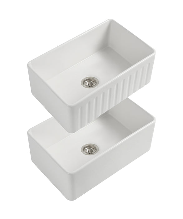 Seima Cleo 760 Duo fluted/flat apron front ceramic sink - White Gloss