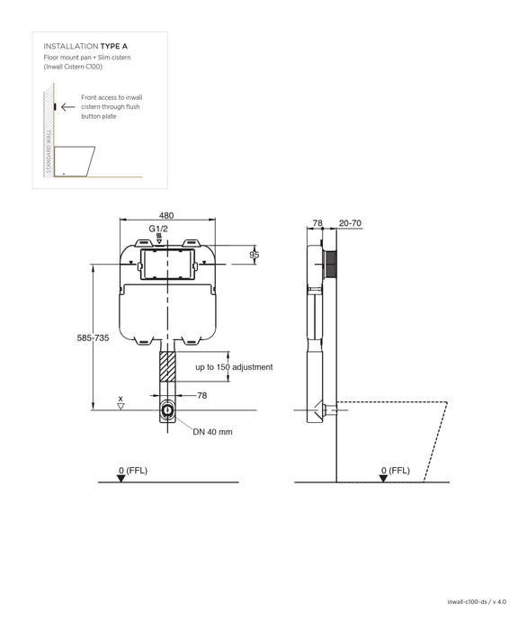 Seima InWall C100 Cistern – Pneumatic actuation