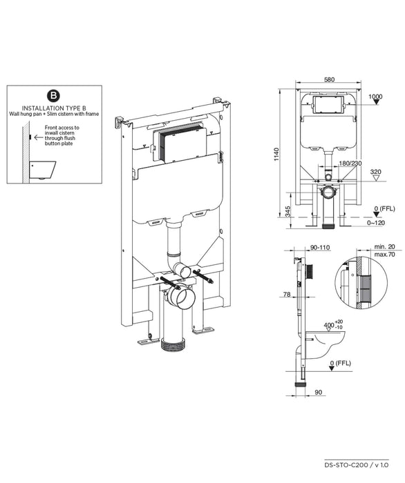 Seima InWall C200 Cistern – Pneumatic actuation